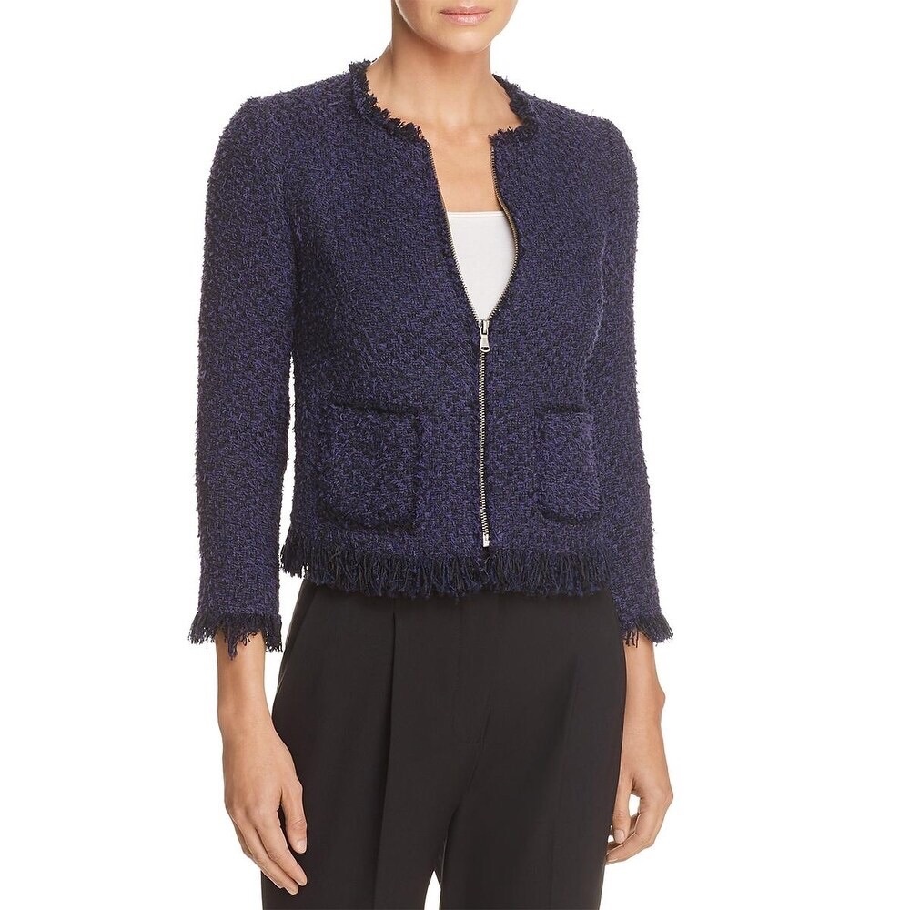 Rebecca Taylor Purple/Black Fringe Tweed Jacket
